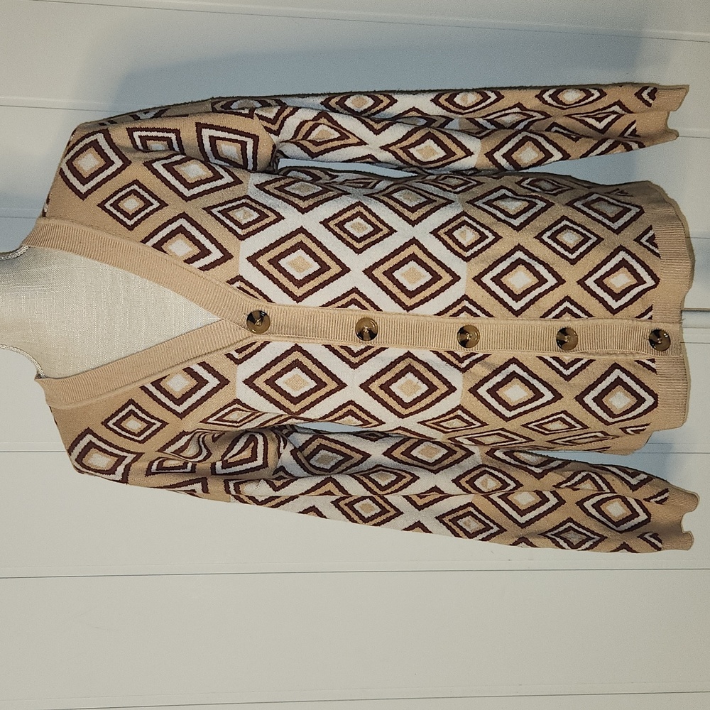 Geometric print fall colorway  button-down oversized grandpa cardigan sweater